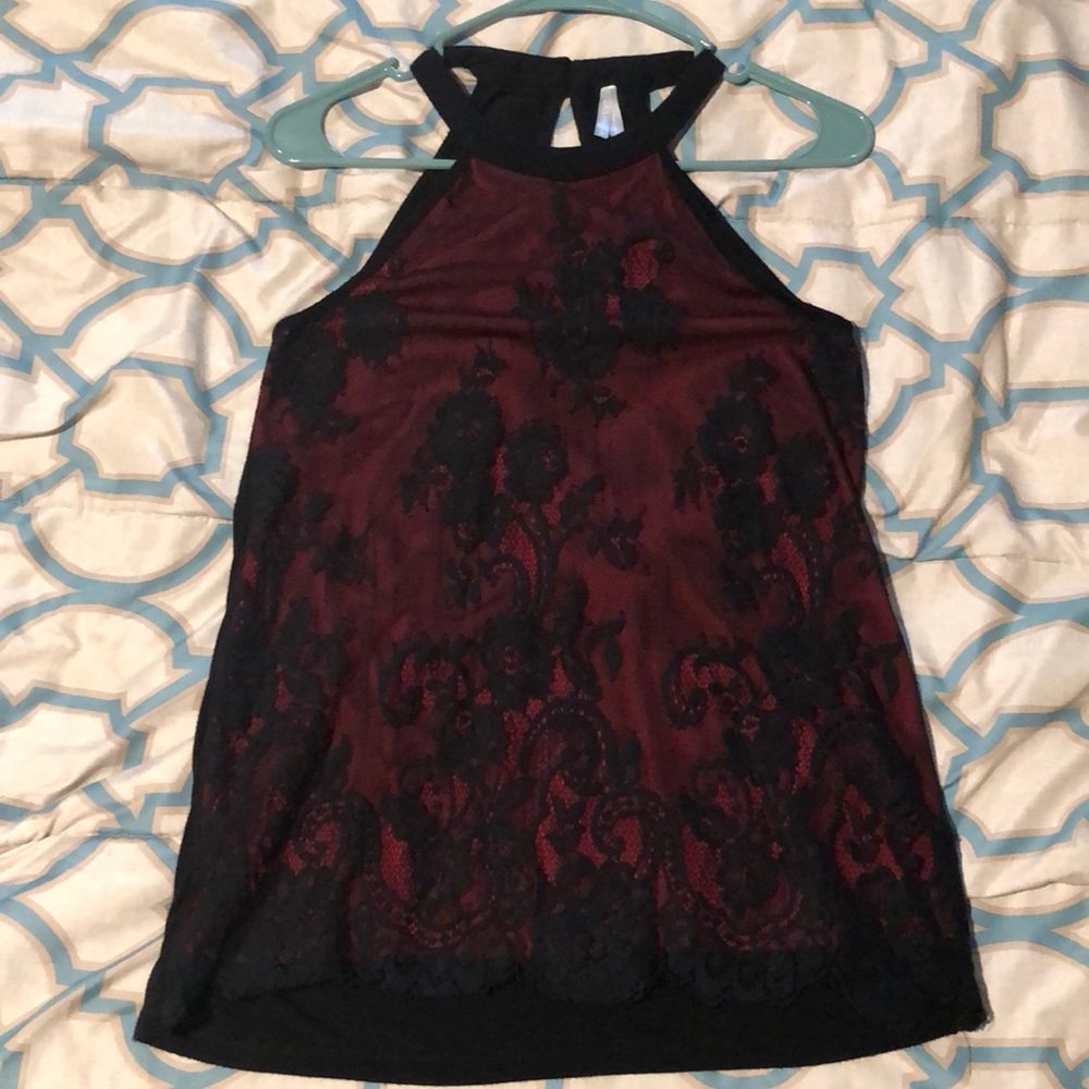 Red and blank lace halter tank